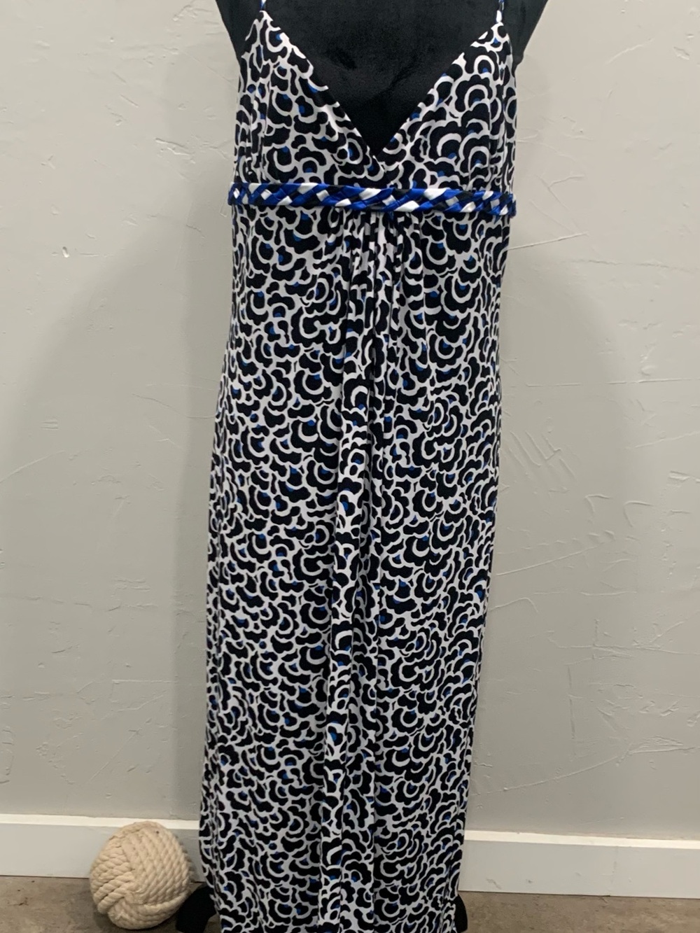 Laundry by Design Black & White Print Maxi Slip with Blue Trim